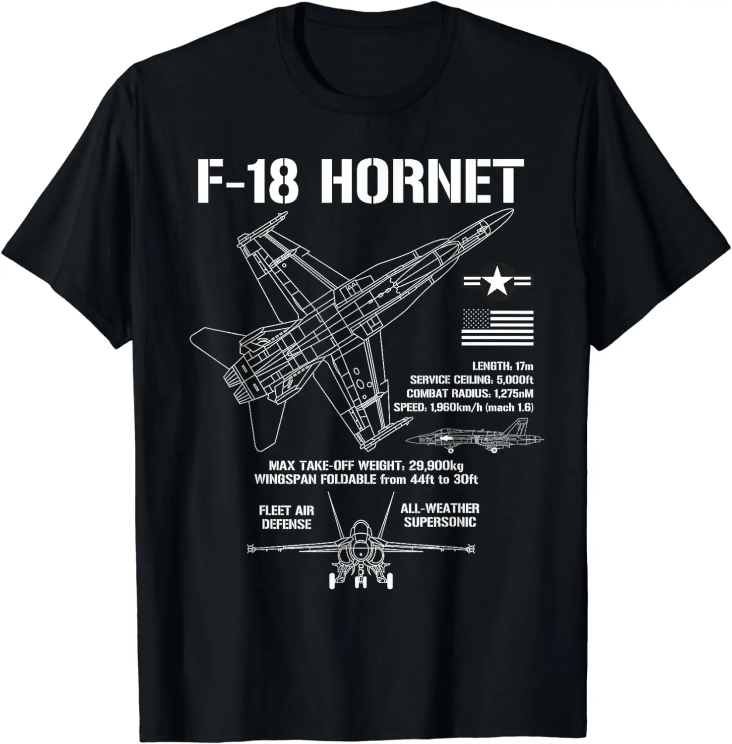 F-18 Hornet Fighter Jet Specs Military Airplane F18 T-Shirt Short Sleeve Casual 100% Cotton T Shirt