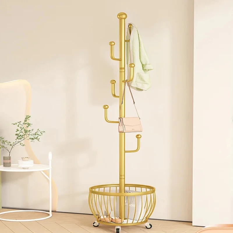 

Standing Coat Rack with Basket Entryway Coat Hanger Stand Mobile Clothes Storage Rack Coat Rack with Wheels Hallway