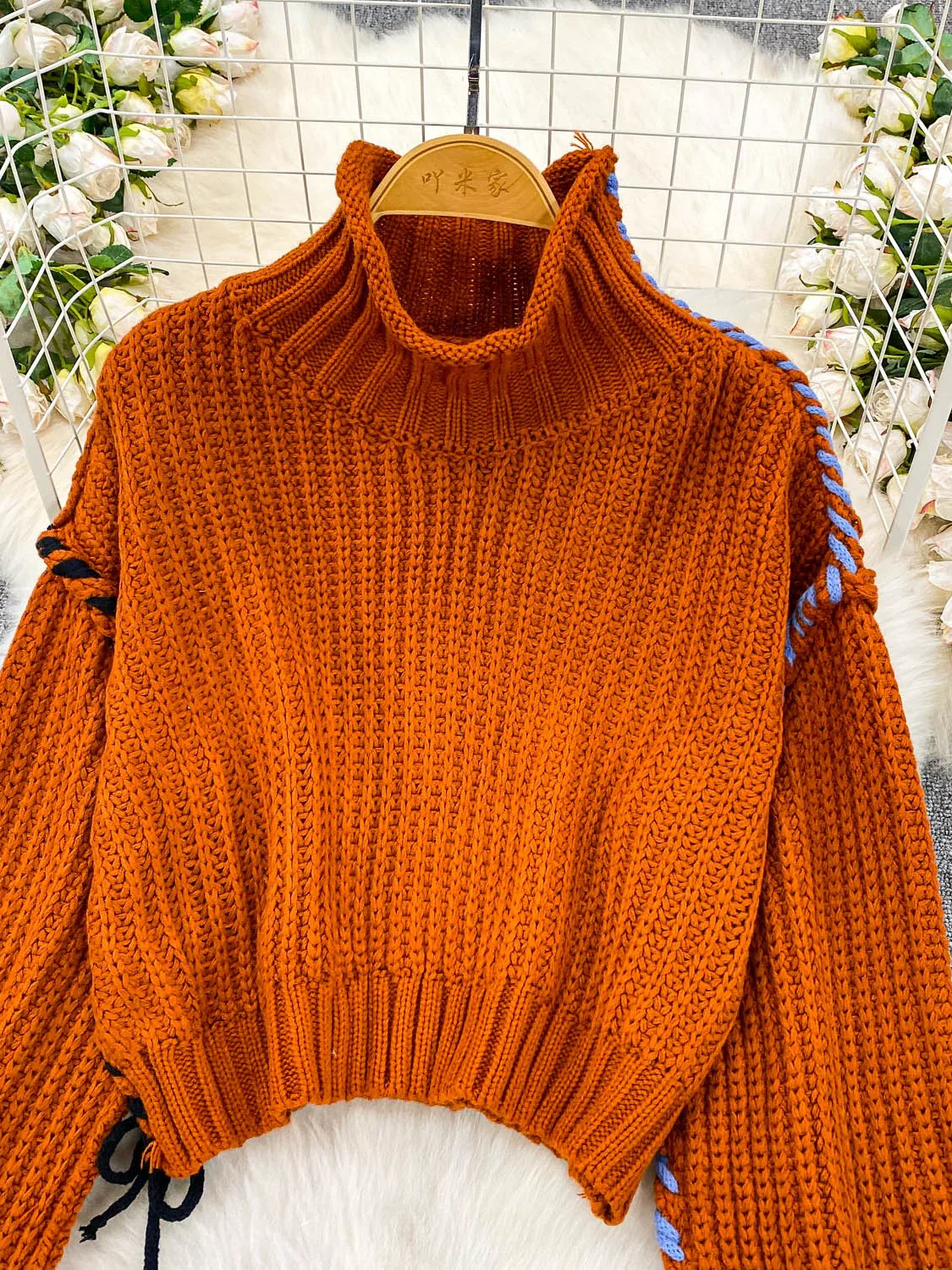 Senhoras suéter de malha solta meia gola alta estilo preguiçoso casual solto ajuste cordão mole outono inverno moda ens...