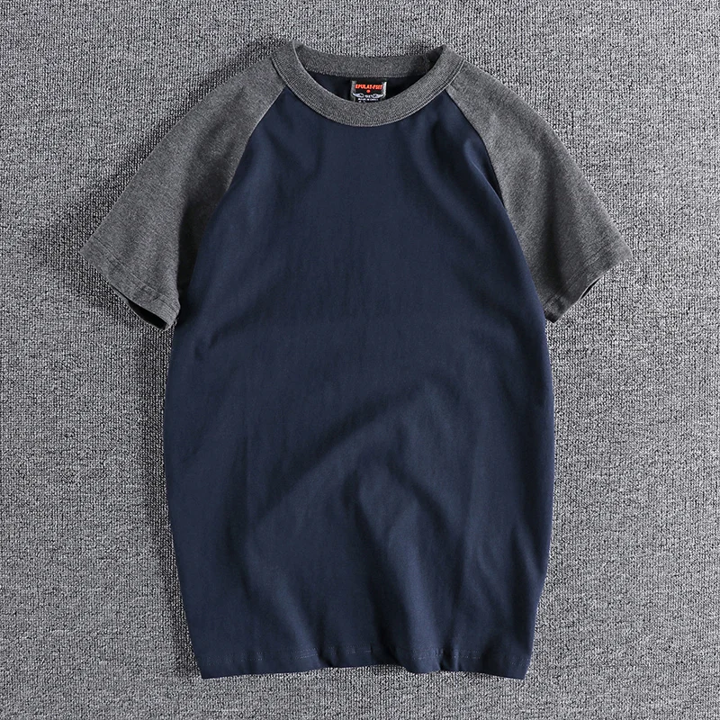 Summer New American Retro Short-sleeved O-neck Raglan Sleeve T-shirt Men's Fashion Simple 100% Cotton Washed Casual Sport Tops