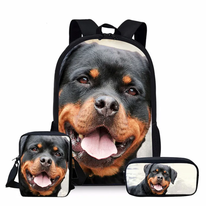 Mochila escolar con estampado 3D de perro Rottweiler para niños, niñas, estudiantes, adolescentes, juego de bolsas de libros con bolsa de almuerzo,