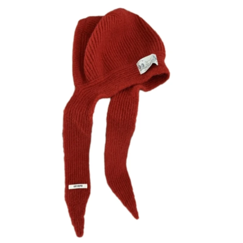 Lace Up Scarf Hat Fashion Knitted Shawl Hat Teens Girl Headwear Women Warm Balaclava with Ear Covering French Dropshipping