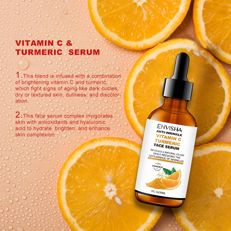 Vitamin C Turmeric Serum Facial Whitening Anti Aging Wrinkle Moisturizing Essence Face Korean Cosmetics Skin Care Shrink Pores