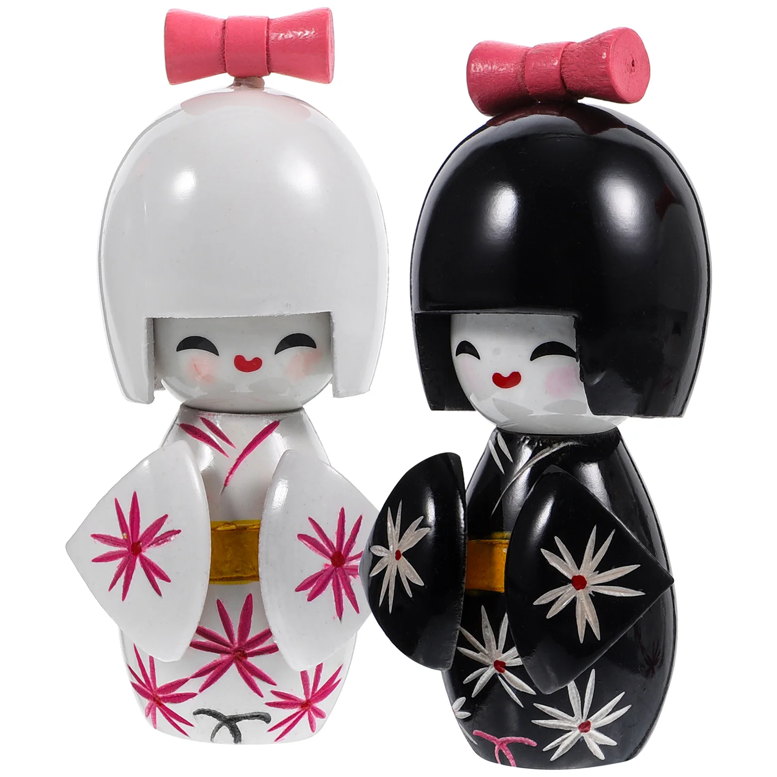 2 Pcs The Marionettes Kimonos Japanese Style Puppet Wood Wooden Dolls New Year Decor Girl Crafts