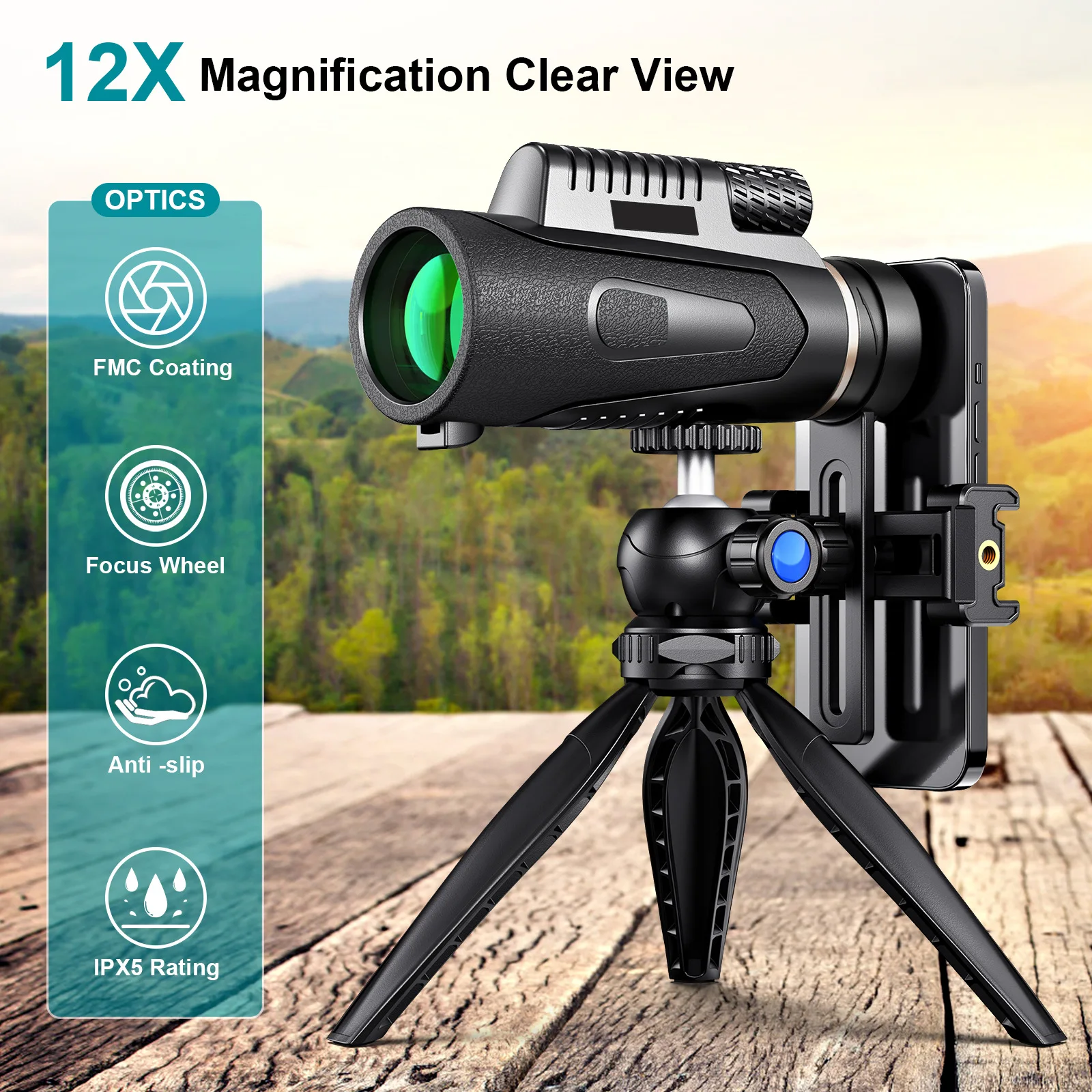 

Professional HD Telescope Monocular Night Powerful Binoculars Waterproof Mini Pocket Zoom Smartphone Hunting Camping 12x50