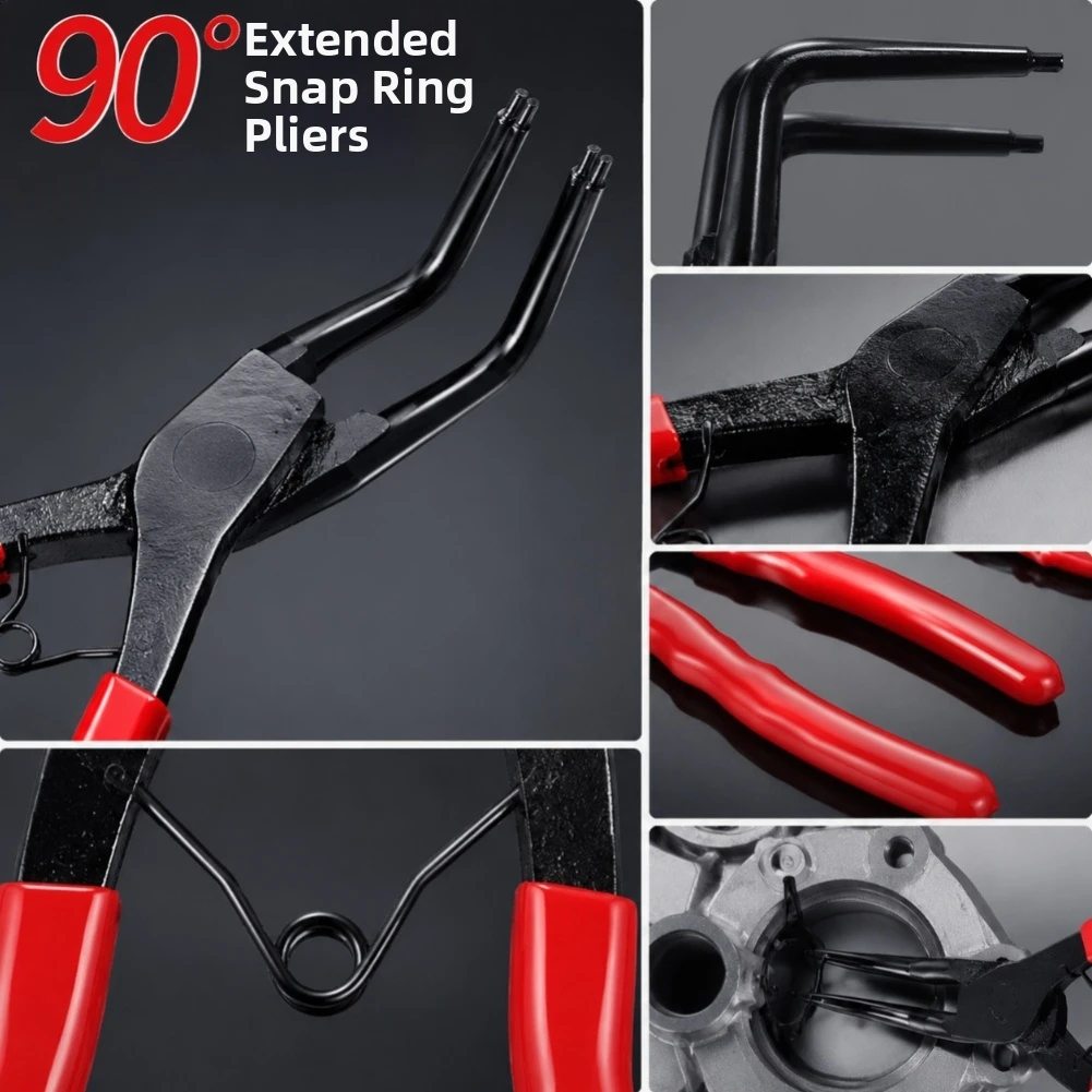 90 Degree Angled Internal for Snap Ring Pliers for Precise Circlip Placement in Restricted Areas Long Reach 75mm Alloy Red