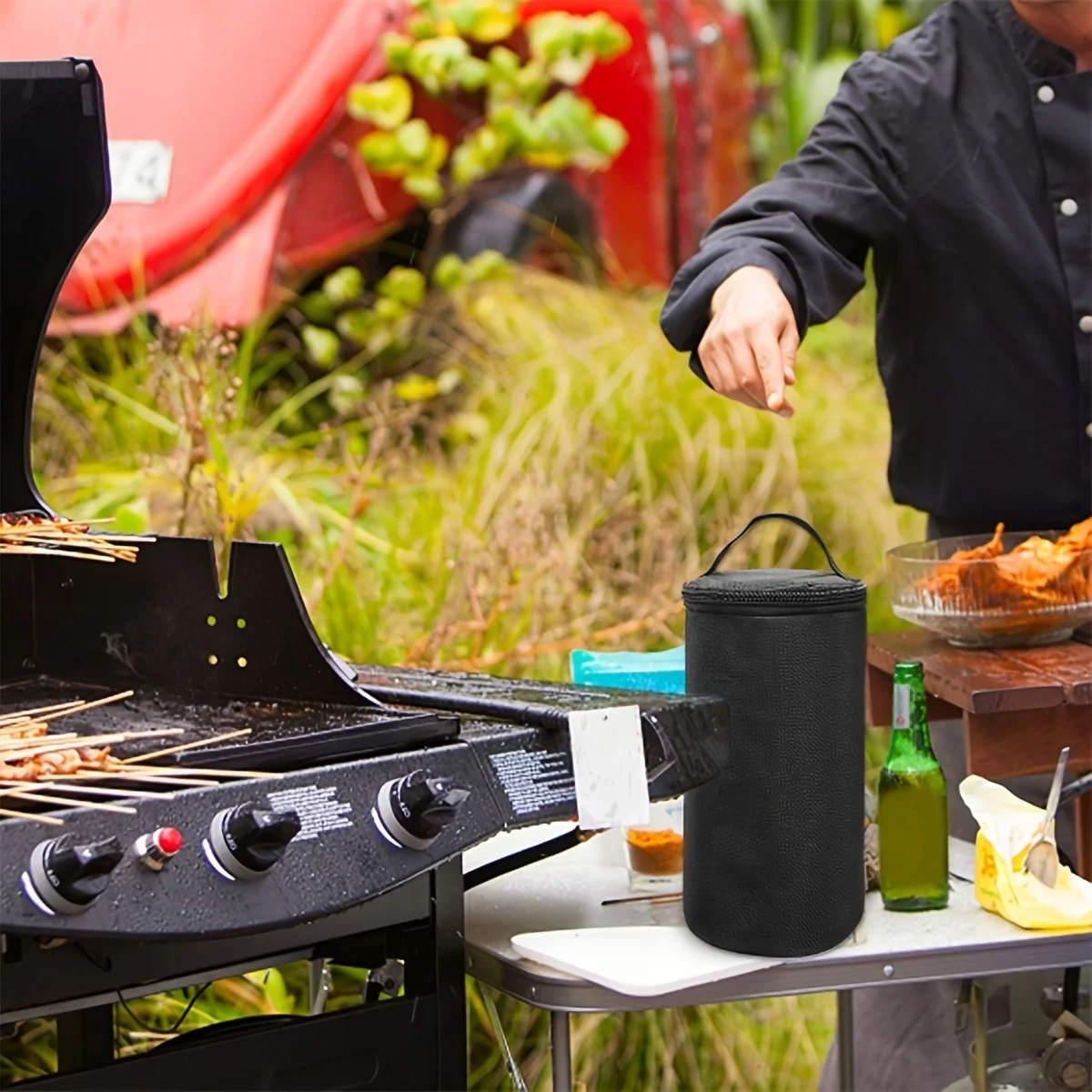 Small Size Portable Anti-Dirty Barbecue Cage Storage Bag Outdoor Barbecue Blue Handbag Portable Anti-Dirty One Pack