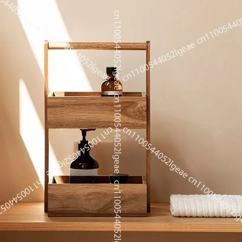 Double-layer Solid Wood Rack Wooden Multi-layer Kitchen Bathroom Toilet Storage Rack Desktop Snacks Fruit and Vegetable