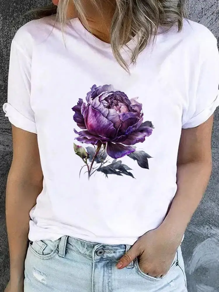 

Watercolor Flower Style Trend T-shirt Ladies Fashion Basic Women Graphic Short Sleeve Clothing Tee Top Clothes Print T Shirt