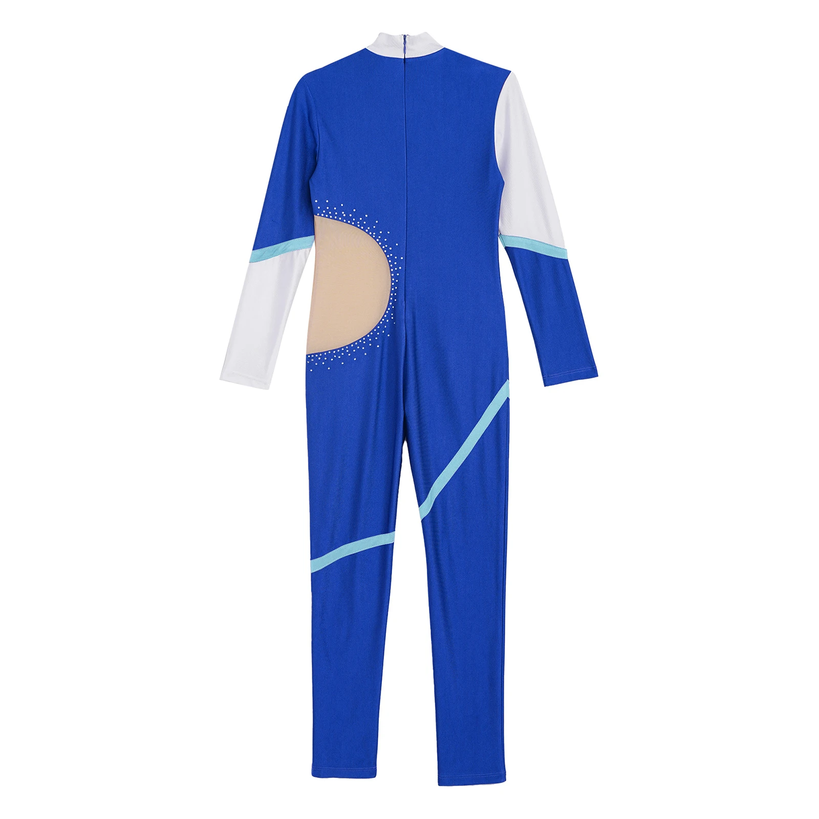 Kid Girls Figure Skating Performance Costume Jumpsuit Ballet Dance Gymnastics Leotard Long Sleeve Rhinestones Acrobatics Clothes