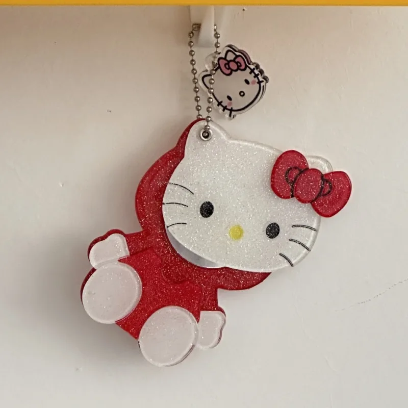 Portable Kawaii Saniro Hello Kitty Makeup Mirror Keychain Sliding Cover Mirror DIY Mobile Phone Case Decoration
