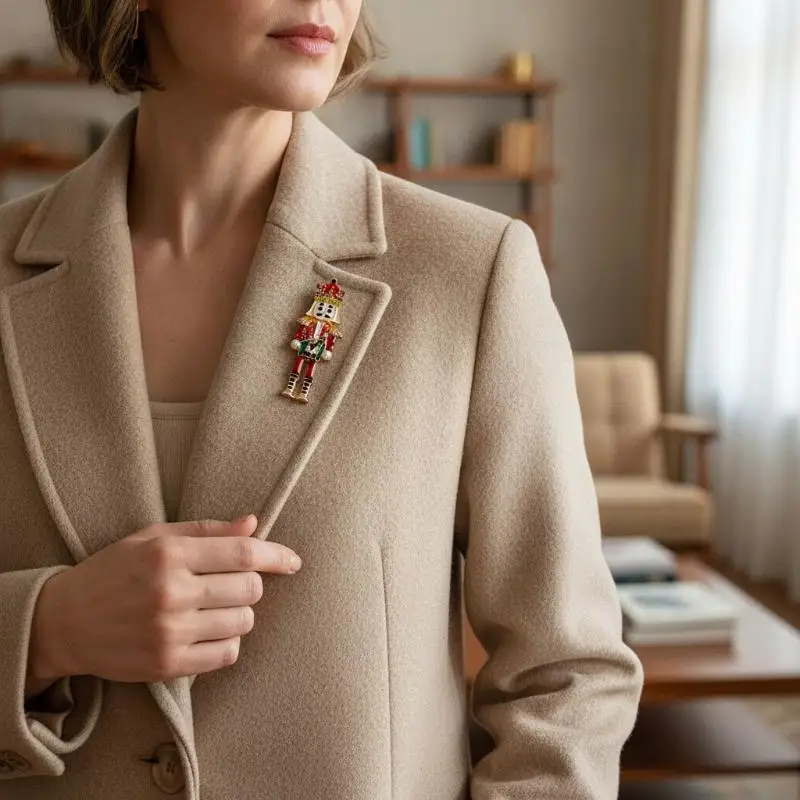 Rhinestone Nutcracker Soldier Brooch Premium Alloy Enamel Lapel Pin Cute Christmas Jewelry for Women Girls Daily Outfit Wear