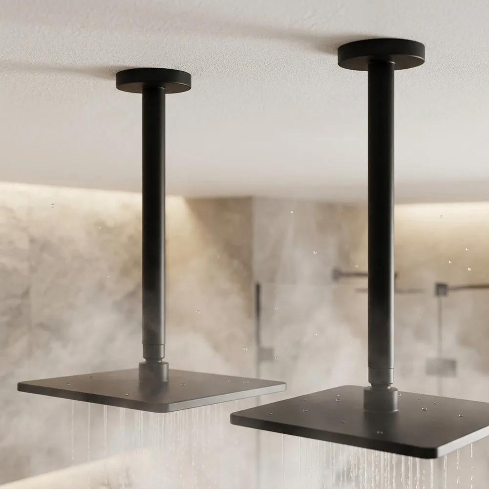 Matte Black 8in Shower Arm Set 2pcs Stainless Steel Ceiling Mount Shower Head Extension Arm for Rainfall Shower