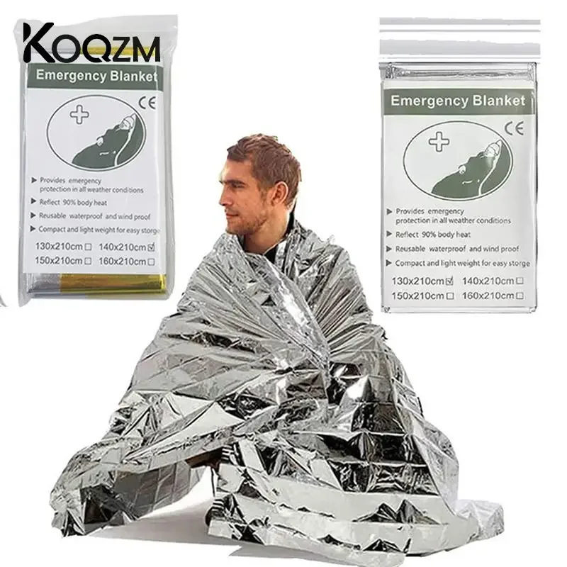 Emergency Blanket Outdoor Survival First Aid Military Rescue Kit Windproof  Waterproof Foil Thermal Blanket for Camping Hiking