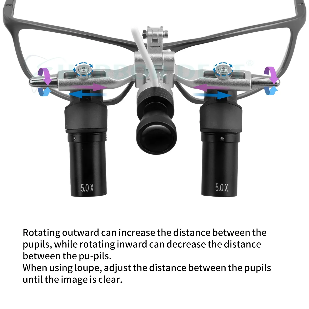 طب الأسنان 48 °   Ergo Loupes 5X نظارات مكبرة مجهر مع أدوات جراحية لطب الأسنان بقدرة 5 وات LED