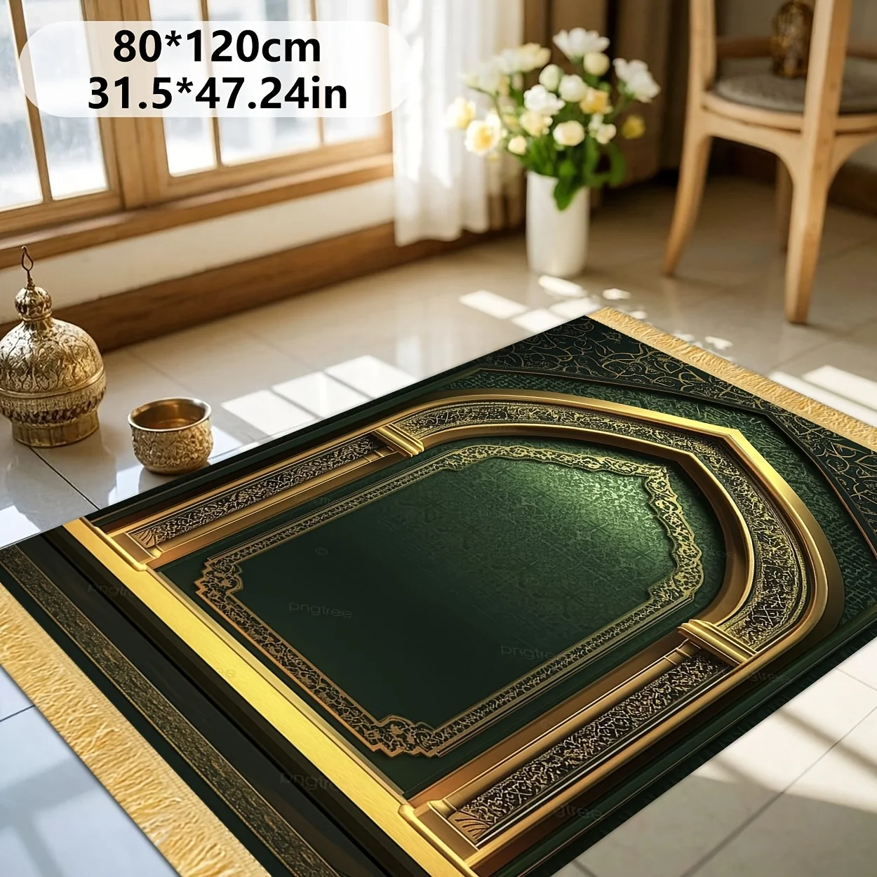 VIKAMA Lightweight Islamic Travel Prayer Mat, Folding Muslim Rug with Simple Arch Design & Light-Luxury Print, Salah Eid Worship