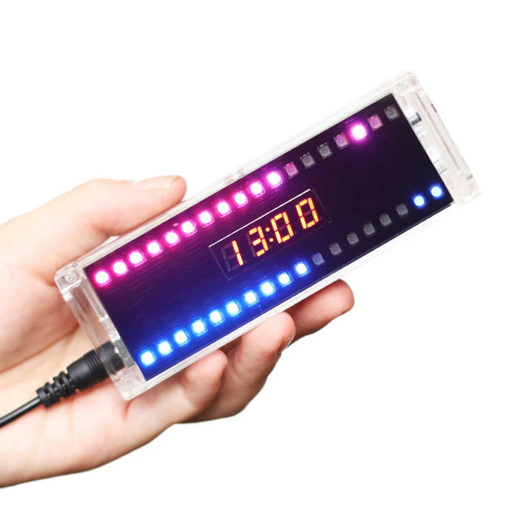 DC5V 0.28 Inch DIY LED Digital Clock Electronic Kit Sound-Control Spectrum Rhythm Light Nixie Tube Display DIY Soldering Project