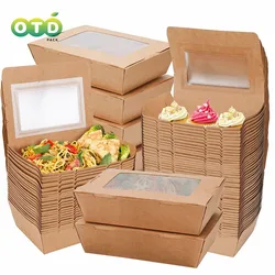 Kraft Disposable Meal Prep Box High-end With Transparent Window Salad Sushi Packaging Takeout Brown Kraft Box