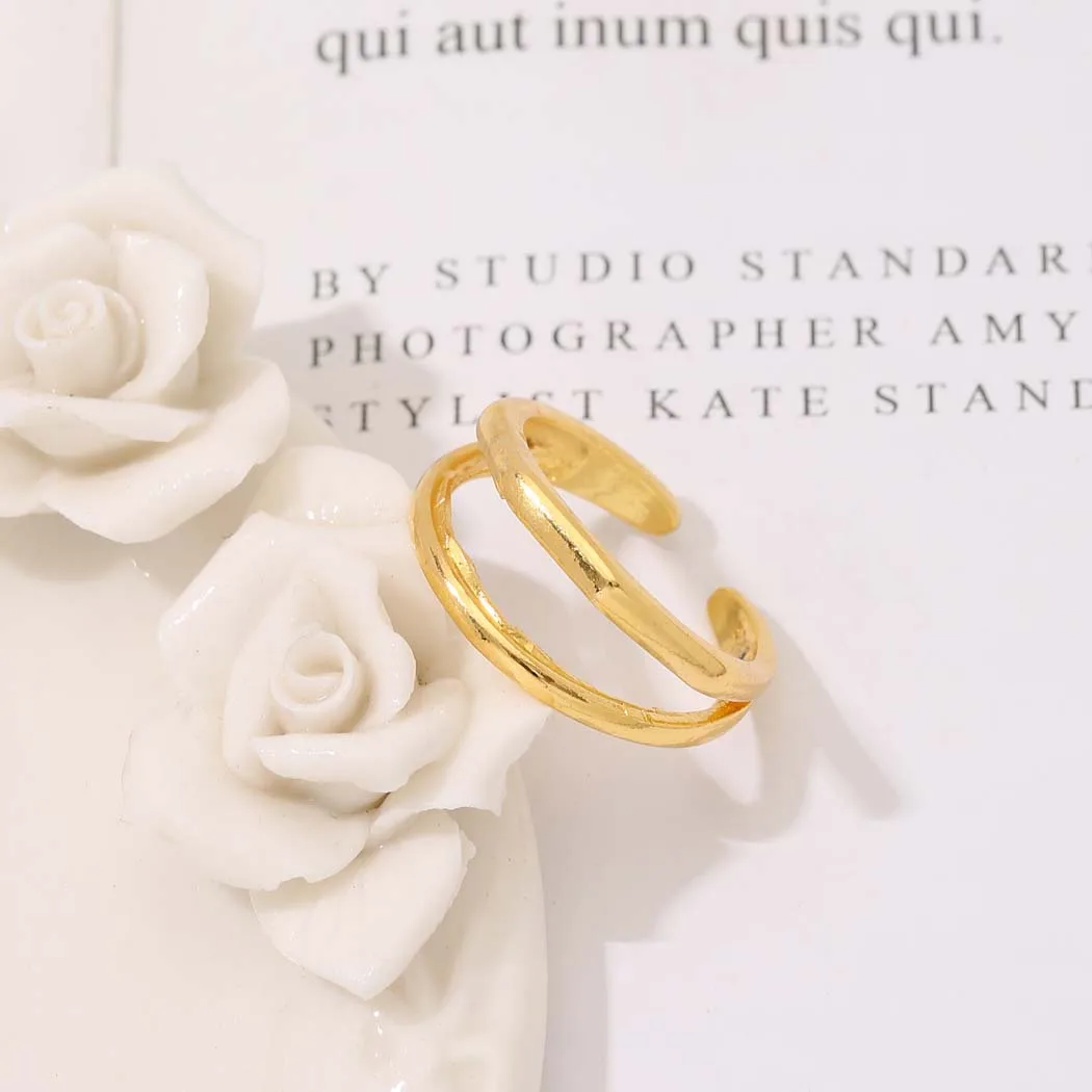 CHENGXUN Design Sense Double Layered Geometric Opening Ring Women Adjustable Gothic Gold Plated Party Girls Fingers Mother Day