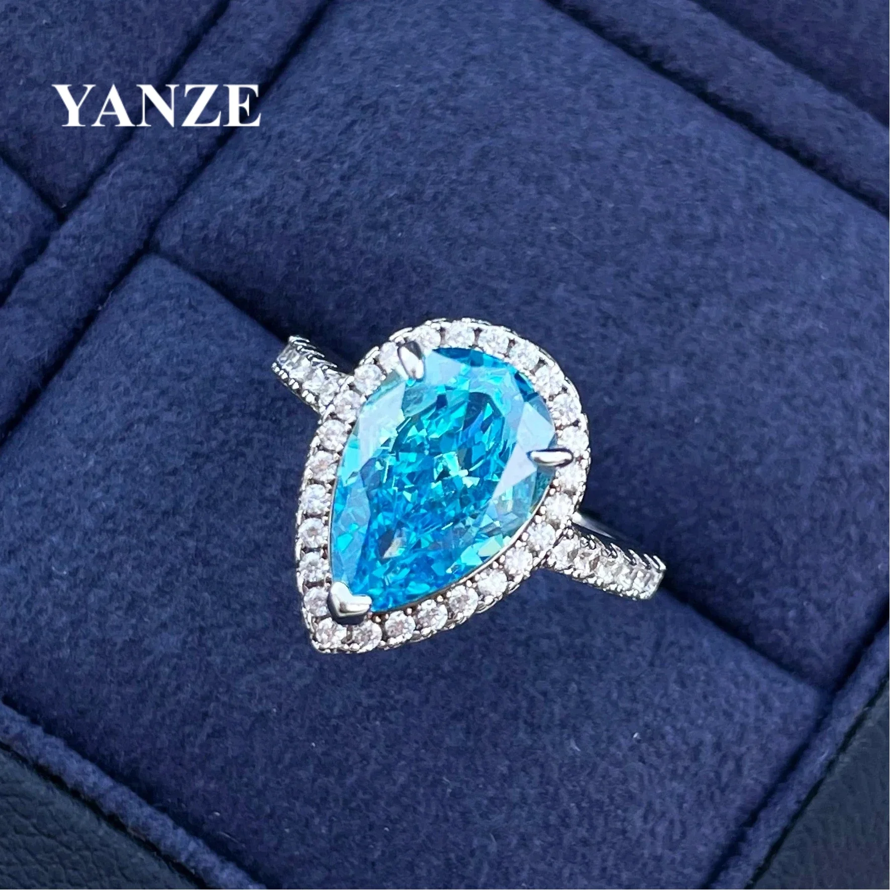 

Роскошное кольцо с аквамарином в форме капли, обручальное кольцо с драгоценным камнем, из серебра 925 пробы, изысканные ювелирные изделия для женщин, подарок