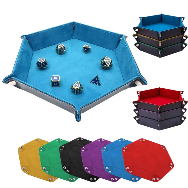 Vassoio per dadi esagonale da 1 pezzo e scatola di immagazzinaggio varie Accessori per vassoio per dadi da gioco da tavolo Torre per dadi in pelle