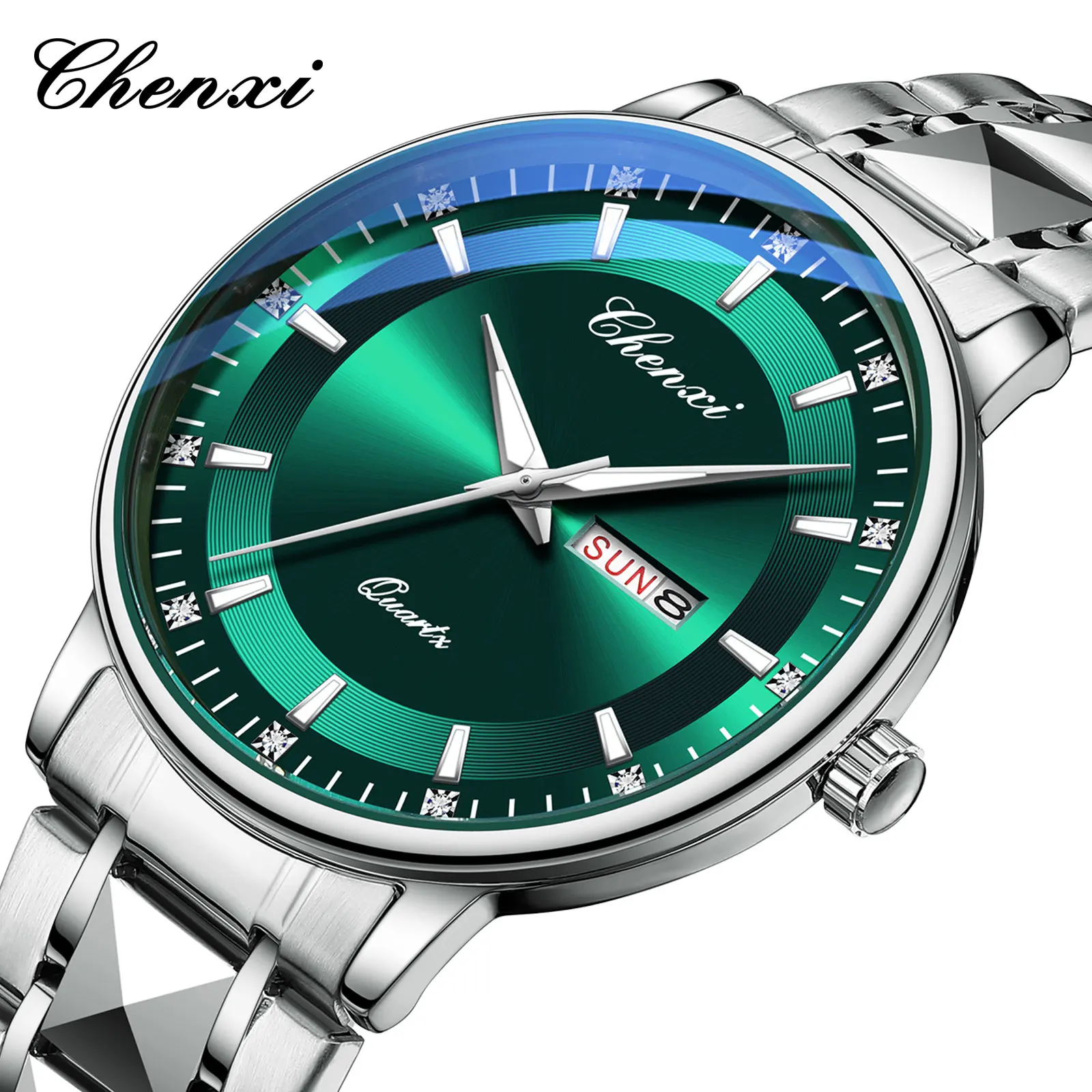 CHENXI Top Brand Fashion Men's Watch Convex Mirror Waterproof Night Light Date Calendar Stainless Steel Strap Quartz Watches NEW