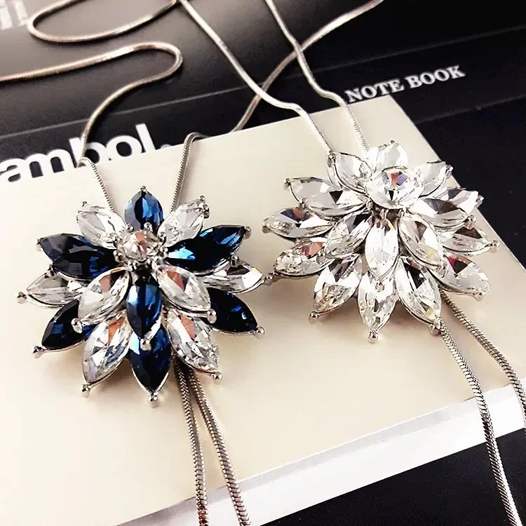 Fashion Swan Snowflake Long Necklace Sweater Chain Metal Chain Square Tassel Women Girls Pendant Necklaces  Accessories Jewelry