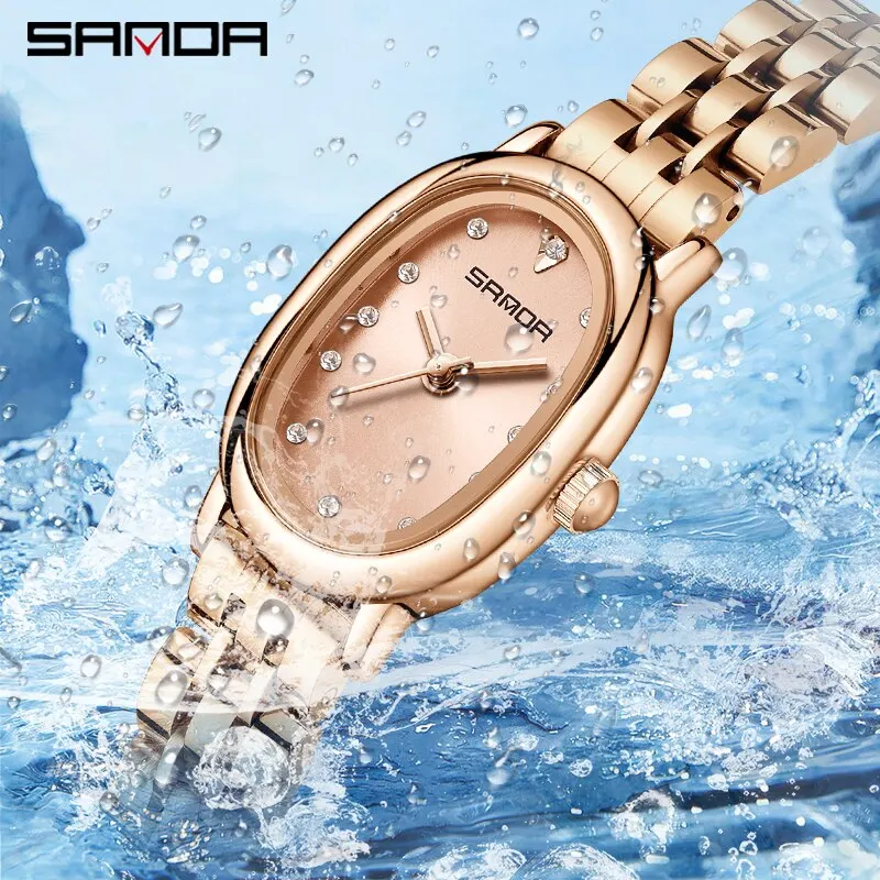 SANDA Women Quartz Watches Luxury Fashion Diamond Ladies Watch Waterproof Stainless Stain Wristwatch Girlfriend Gift Dress Watch