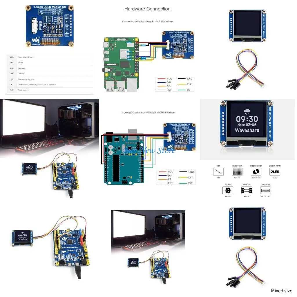 

20CE 1,5-дюймовый модуль OLED-дисплея с чипом драйвера SH1107, 128 × 128, два цвета дисплея