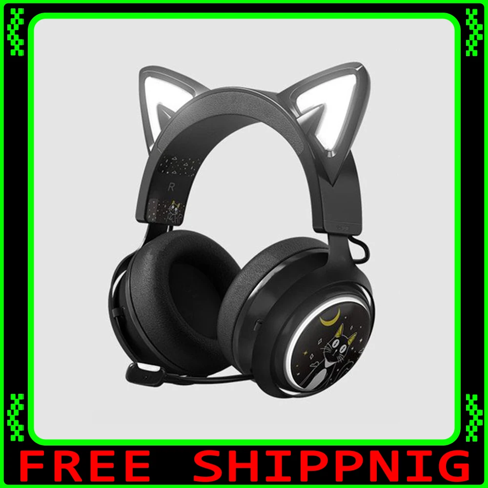 Somic GS510 Gamers Headphone With Microphone Cat Ears Rgb Light Colorful Cute Headset Noise Reduction Girl Gaming Earphones Gif