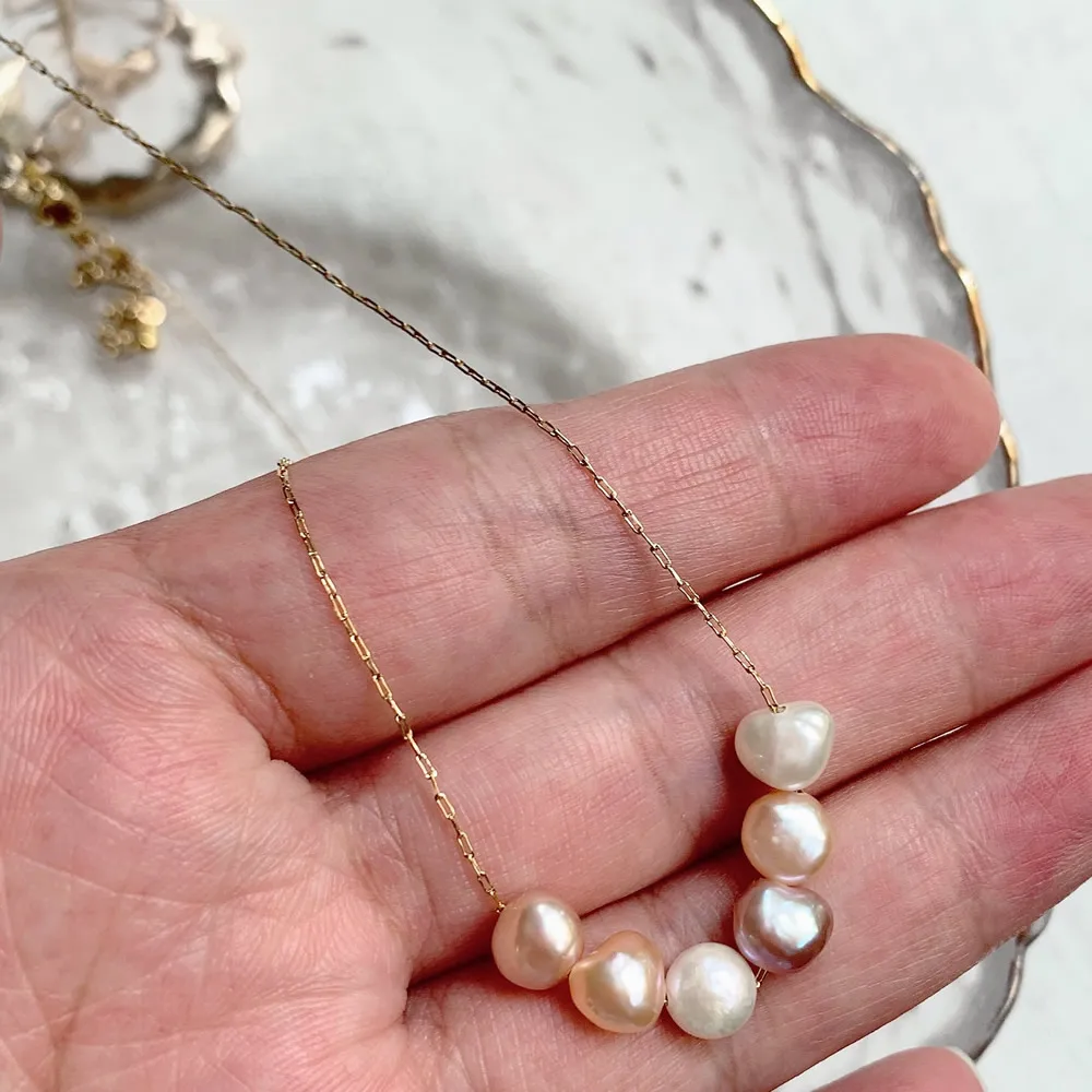 Mixed Color Natural Freshwater Pearl Necklace for Women Wedding Gifts Irregular Baroque Stainless Steel Chain Choker Minimalist