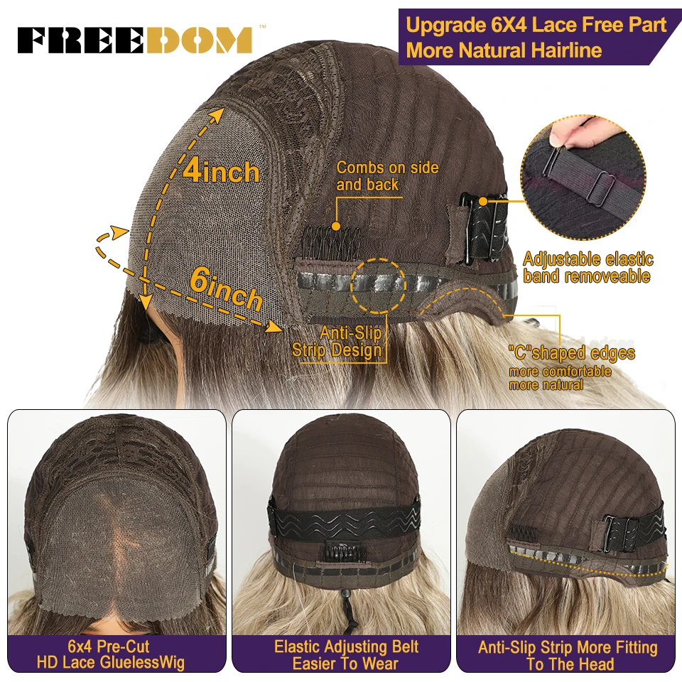 الحرية الاصطناعية الدانتيل الجبهة الباروكات للنساء 6x4 قبل قطع الدانتيل أومبير براون شقراء شعر مستعار متموج مع الانفجارات مقاومة للحرارة تأثيري الباروكات #6