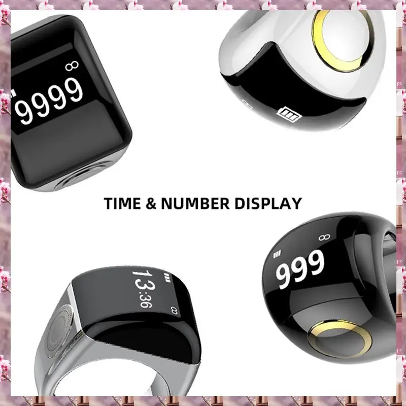2025 Zinc Alloy Smart Ring With Charging Box Waterproof Digital Counter APP Controlled Display 5 Prayer Time Reminders Black,22M