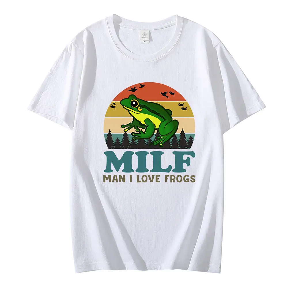 MILF Man I Love Frogs Funny Saying Frog Amphibian Lovers Vintage Funny Unisex Casual Loose Oversized Cotton T Shirt