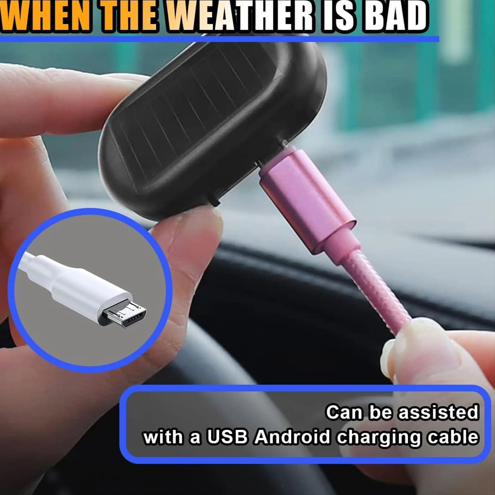 2pcs Car Solar Power Simulated Dummy Alarm Warning Anti-Theft LED Flashing Security Light with New USB Port