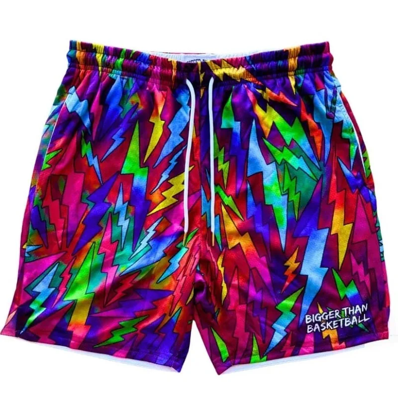 2026New Colorful Gradient Lightning All-Over Print Trendy Shorts Breathable Mesh Unisex Trendy Streetwear Shorts Family Matching
