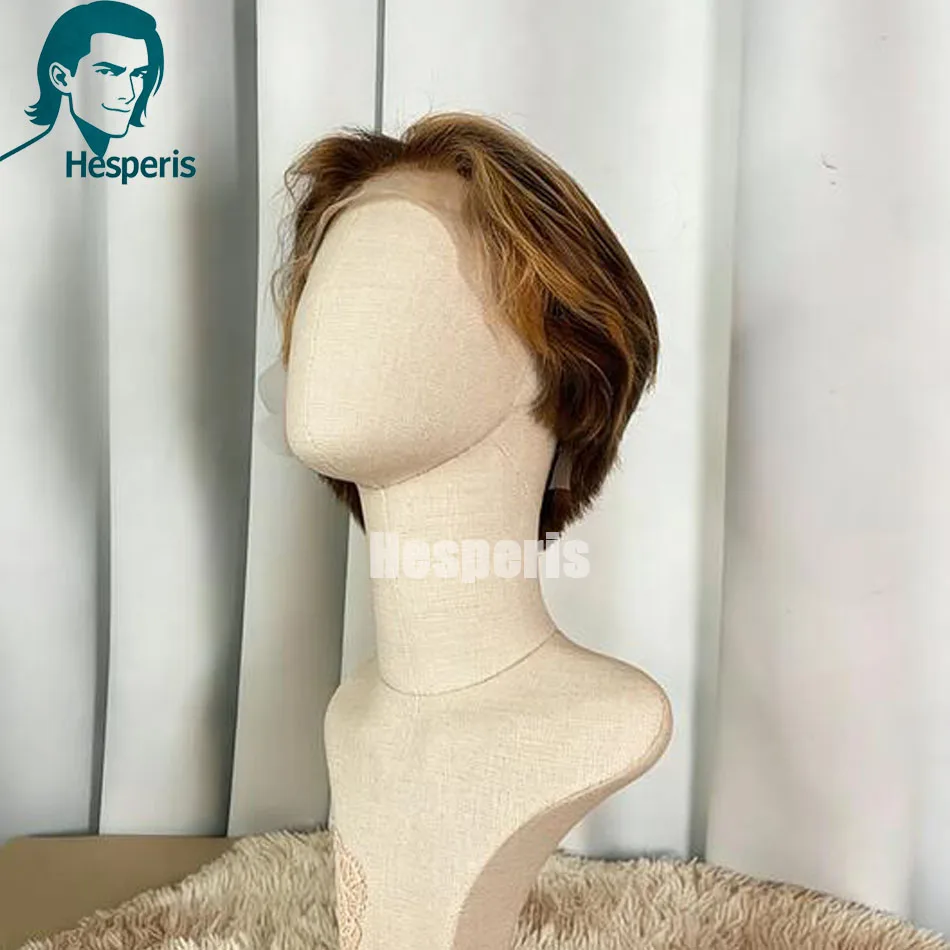 Hesperis Men's Human Hair Wig Blonde Highlight Short Style Pixie Cut Male Wigs With Baby Hair 13x6 Lace Front Human Hair Wigs