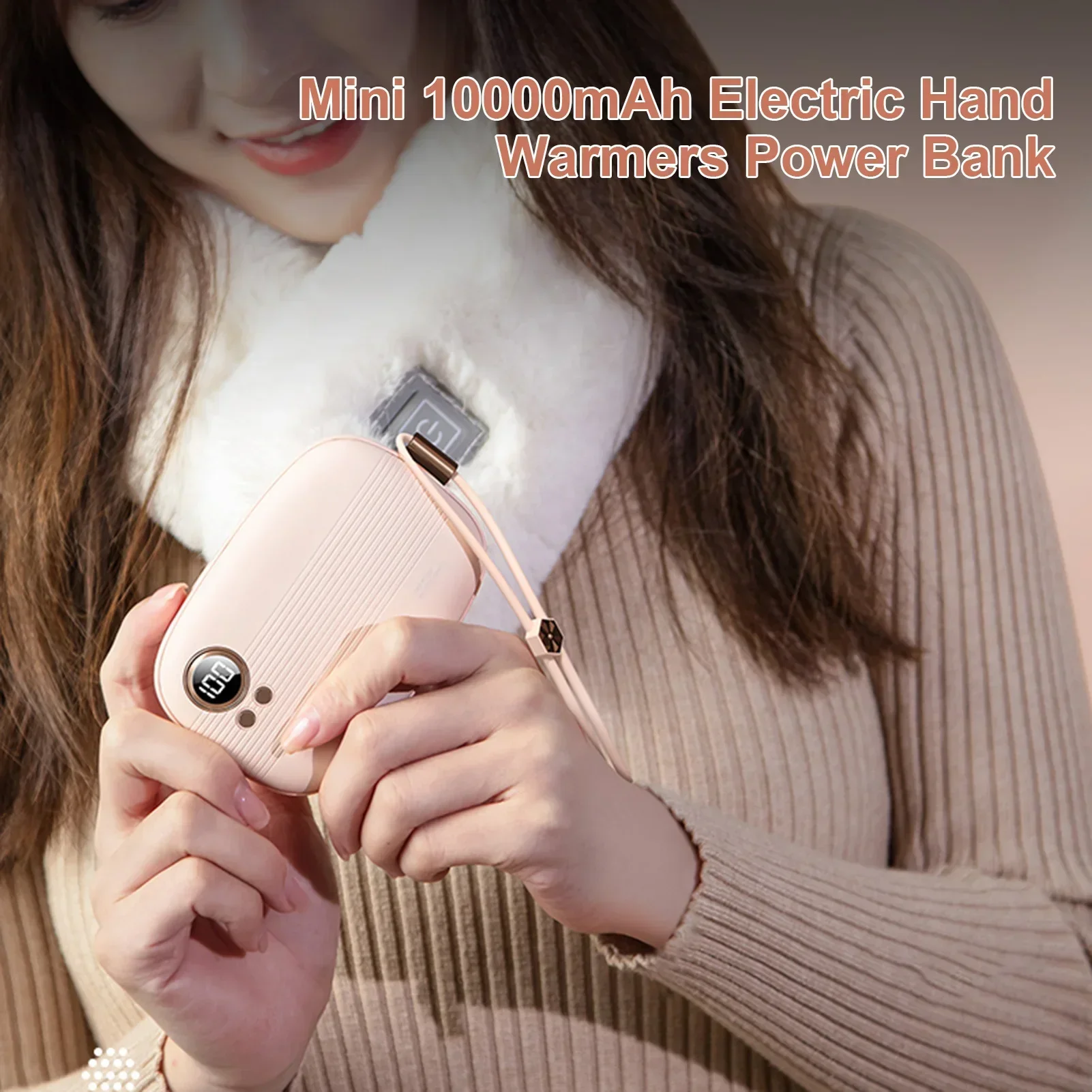 10000mAh Pocket Hand Warmer 2IN1 Power Bank Mini Electric Hand Warmer USB Rechargeable Heater Household Outdoor Travel