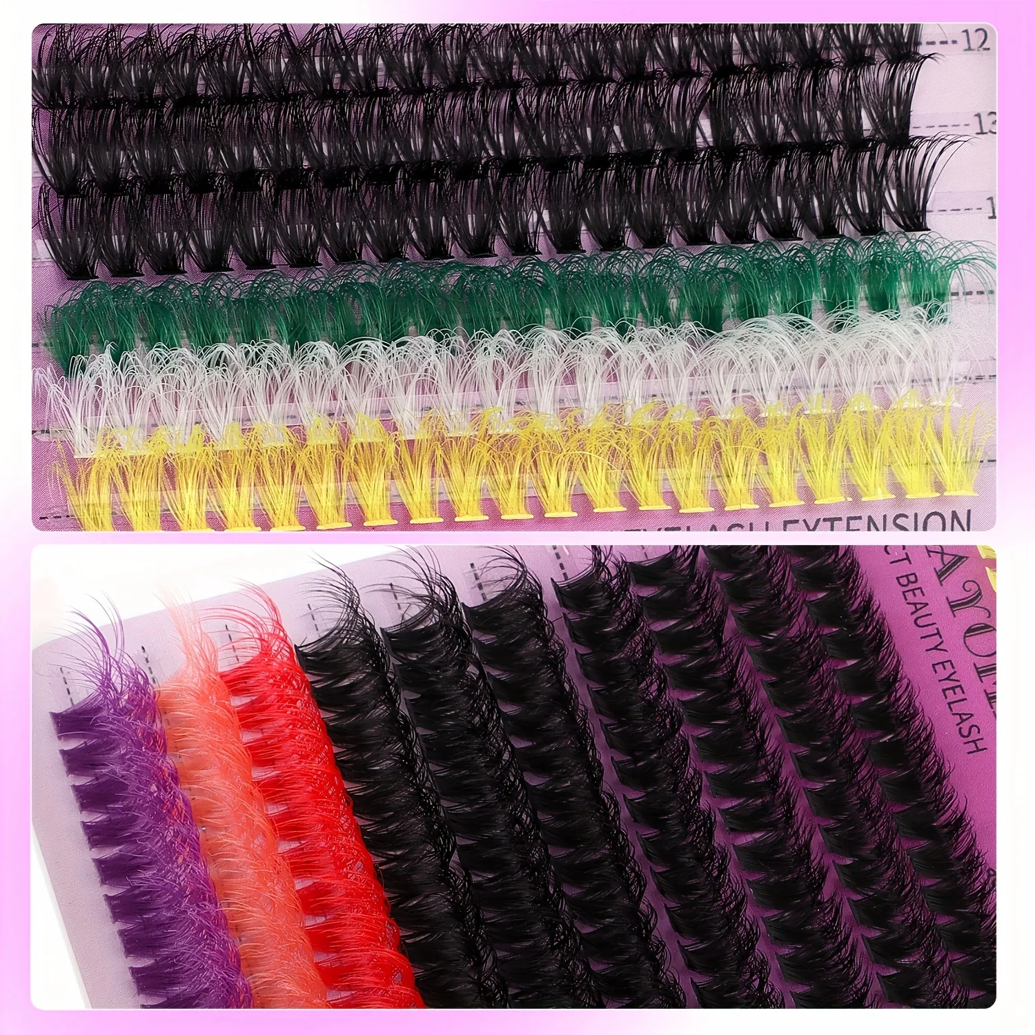 780pcs DIY eyelash bundle kit - color blend, D-roll adhesive and sealed independent eyelashes, brush and tweezers