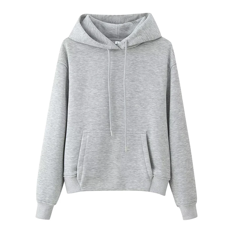

Однотонная повседневная толстовка с капюшоном для женщин, передний карман, весна-осень 2026, базовые пуловеры sudaderas de mujer