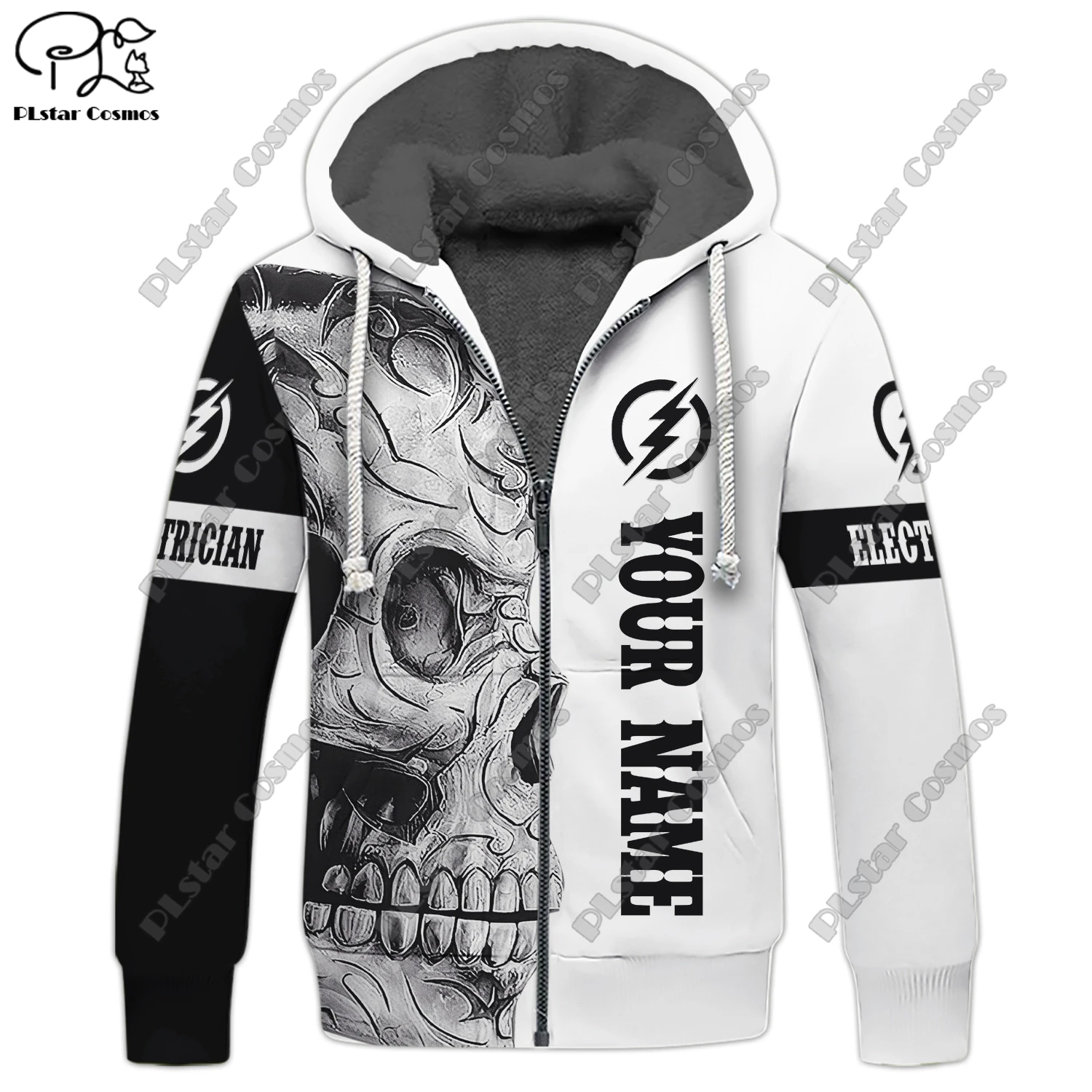 PLstar Cosmos-3D Impresso Eletricista Fleece Hoodie, Nome Personalizado, Casaco Com Capuz Quente, Zíper Espessado, Roupas Casuais, Inverno