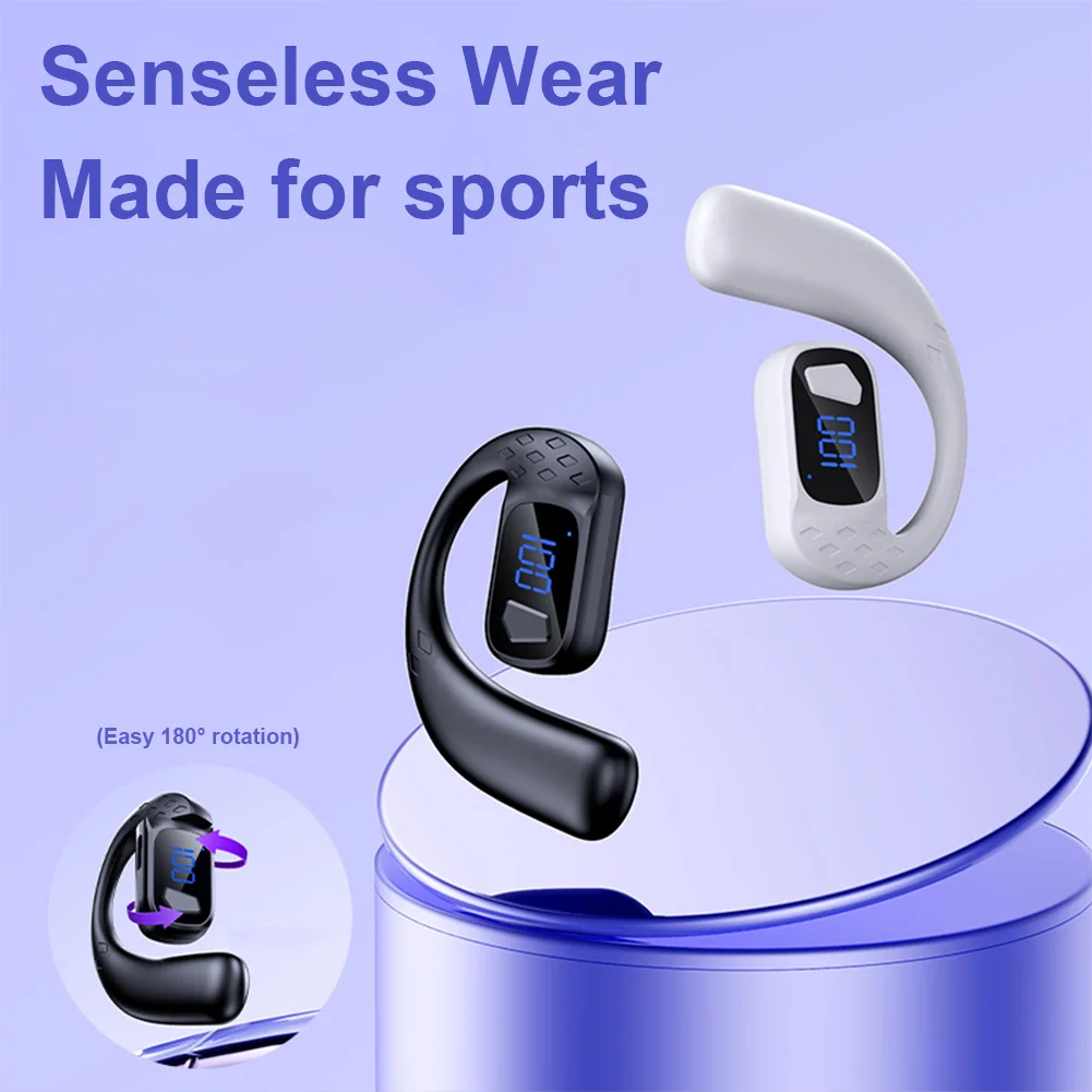 Wireless Headphones Bluetooth-Compatible Earpiece Ear Hook Single Earphones Noise Canceling HiFi Stereo Earbud for IPhone/Huawei