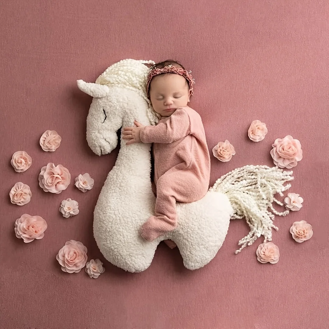 Newborn Photography Props Pillow Plush Unicorn Pony Pillow Photo Props Animal Decor Pillow White Horse Fotografia Acessorios