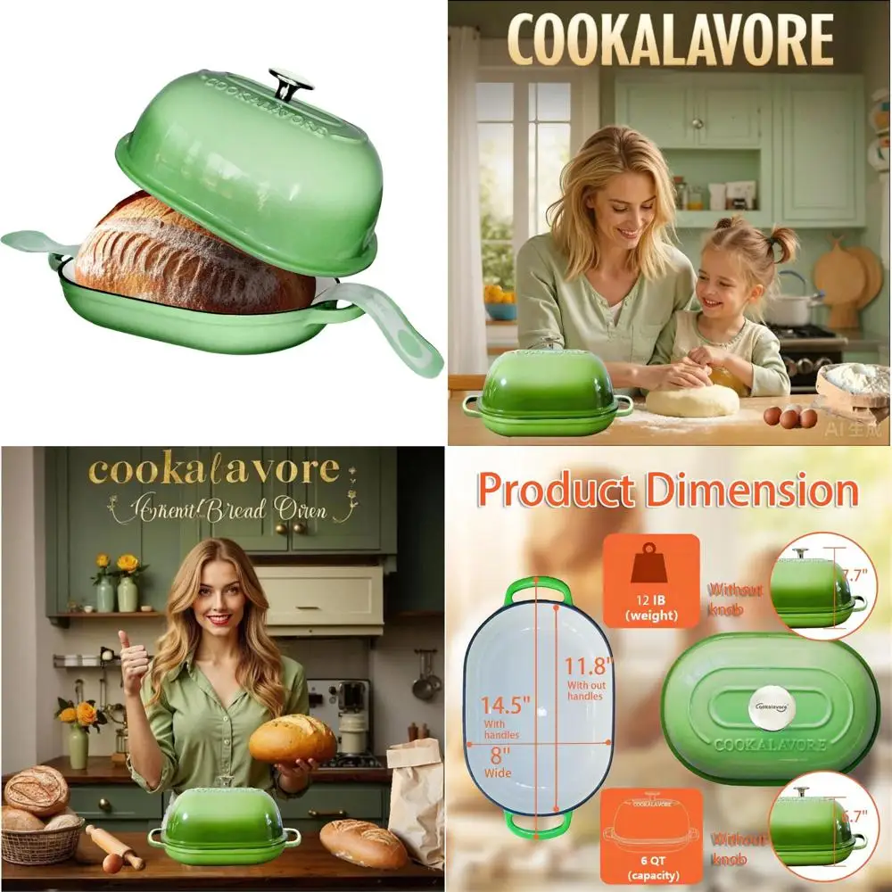 

Enameled Cast Iron 6 Quart Bread Oven with Lid, Perfect for Homemade Loaves and Dutch Oven Baking