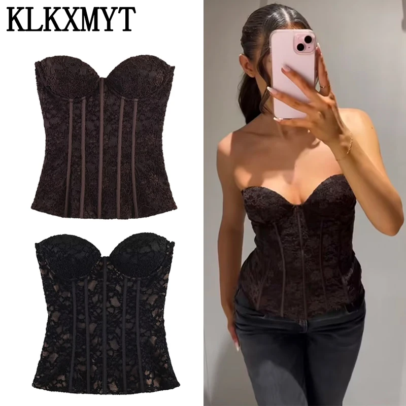 KLKXMYT Schickes Elegantes Damen Sexy Spitzen-Trägerloses Top High-Street Slim Tube Top 2026 Frühling Sommer Mode Romantisches Date Party Oberteil