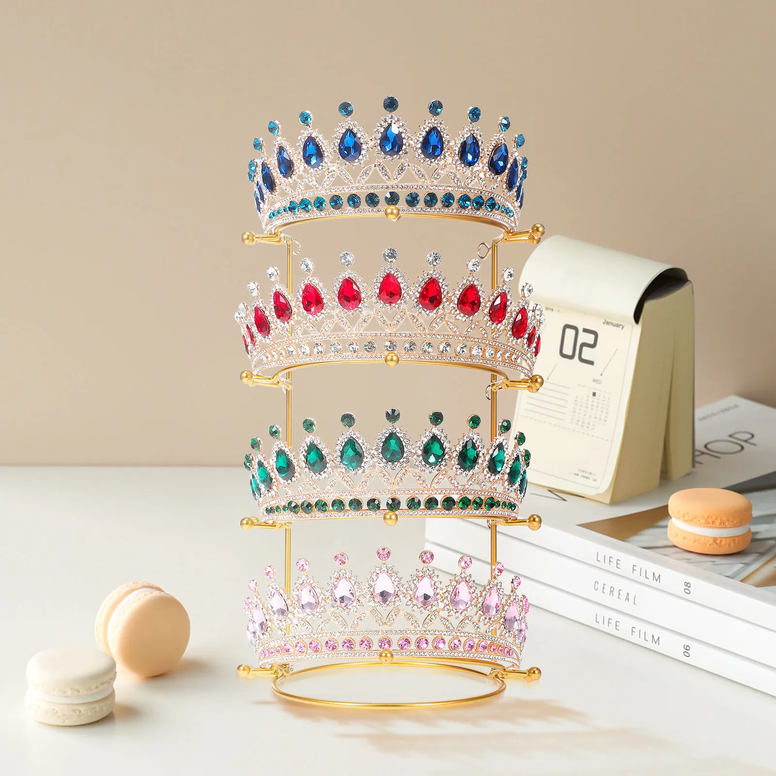 

4 tier Display Rack Golden Zinc Alloy Bride Headpiece Rack Headb Holder Hairb ganizer Storage Solution Crown St