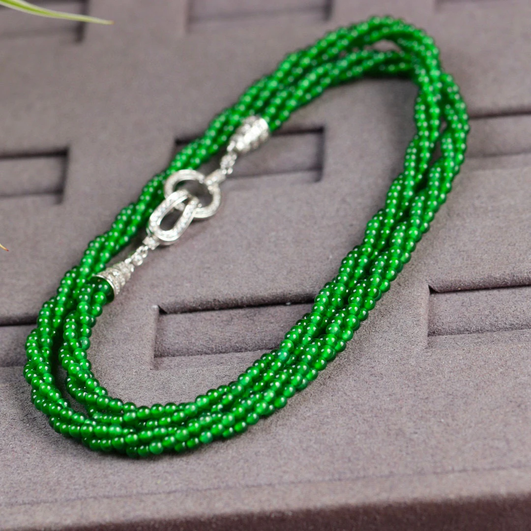 

Ожерелье из трех нитей из натурального жадеита класса А, яркий зеленый Ян, высокая прозрачность, застежка из стерлингового серебра S925, 52 см