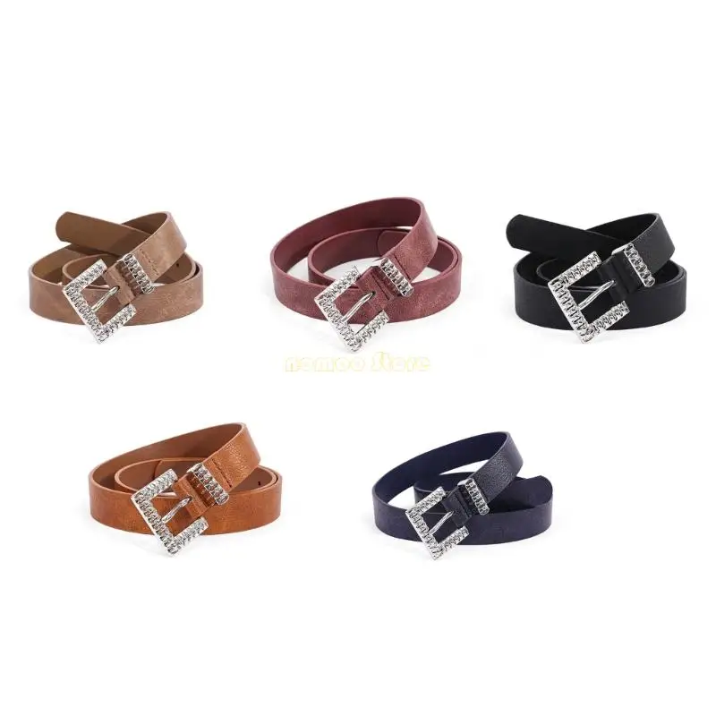 31BF สแควร์ Buckles Belt Women Fashion Fashion PU หนังสายรัดเอวปรับได้สำหรับกางเกง