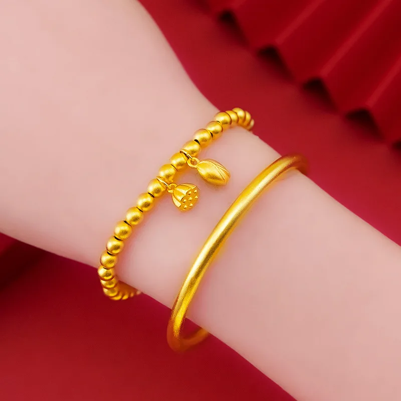 

Simulated Real 14K gold color bracelet women's three-LIFE III fashion bracelet simple bracelet gold-plated bracelet Heart Sutra