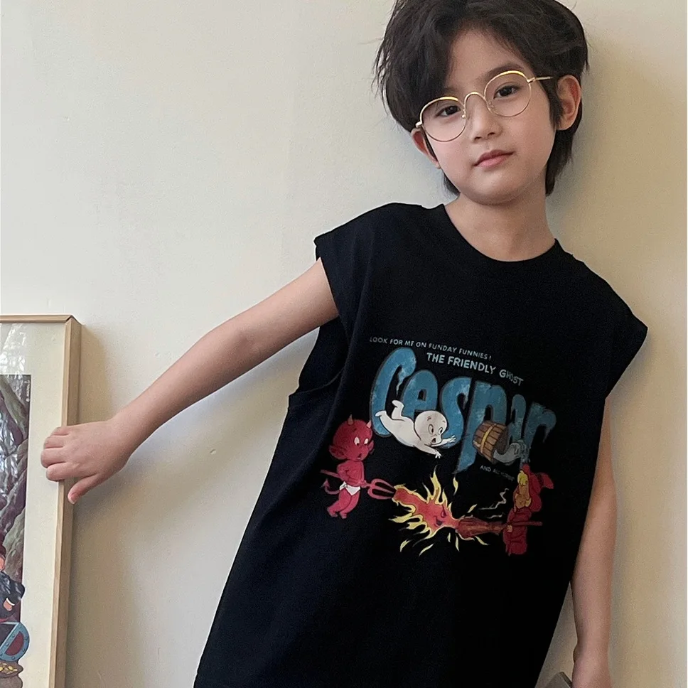 

2025 Summer Children's Clothing Cool Vest Tide Cartoon Foreign Boy T-shirt Summer Thin Coat